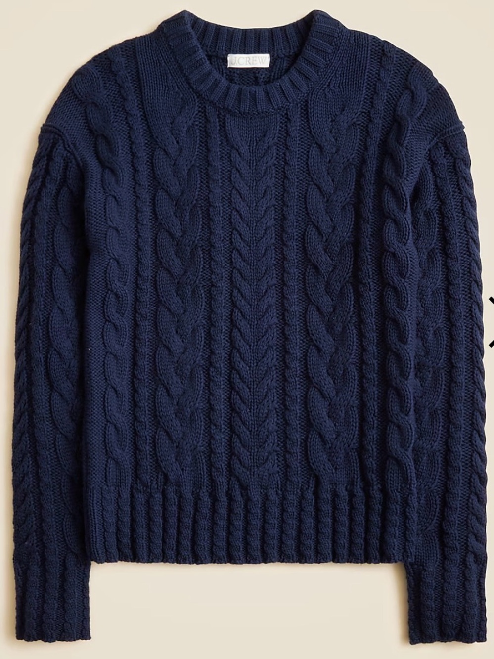 NWT J. Crew Women’s Navy Blue Cotton Cable-Knit Crewneck Sweater Medium Preppy